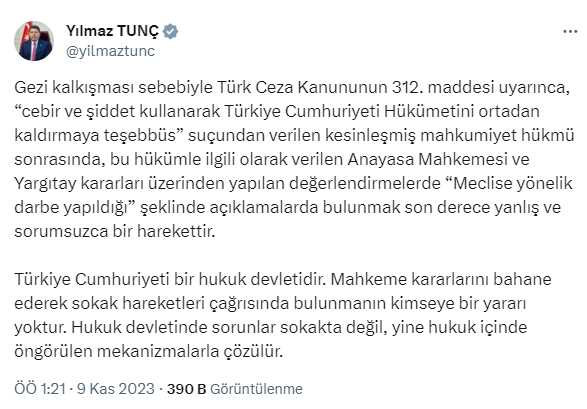 Adalet Bakanı Tunç'tan Yargıtay kararı için 'Meclise karşı bir darbe girişimidir' diyen Özgür Özel'e tepki Adalet Bakanı Tunç'tan Yargıtay kararı için 'Meclise karşı bir darbe girişimidir' diyen Özgür Özel'e tepki