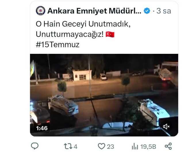 Ankara Emniyet Müdürlüğü, yaptığı 15 Temmuz paylaşımını bir süre sonra kaldırdı