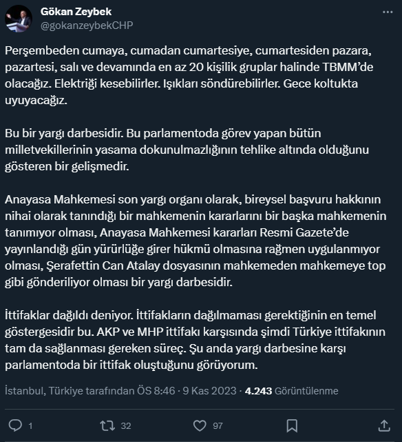 CHP'nin Meclis'te yapacağı eylemin detaylarını İstanbul Milletvekili Gökan Zeybek açıkladı: Gece koltukta uyuyacağız