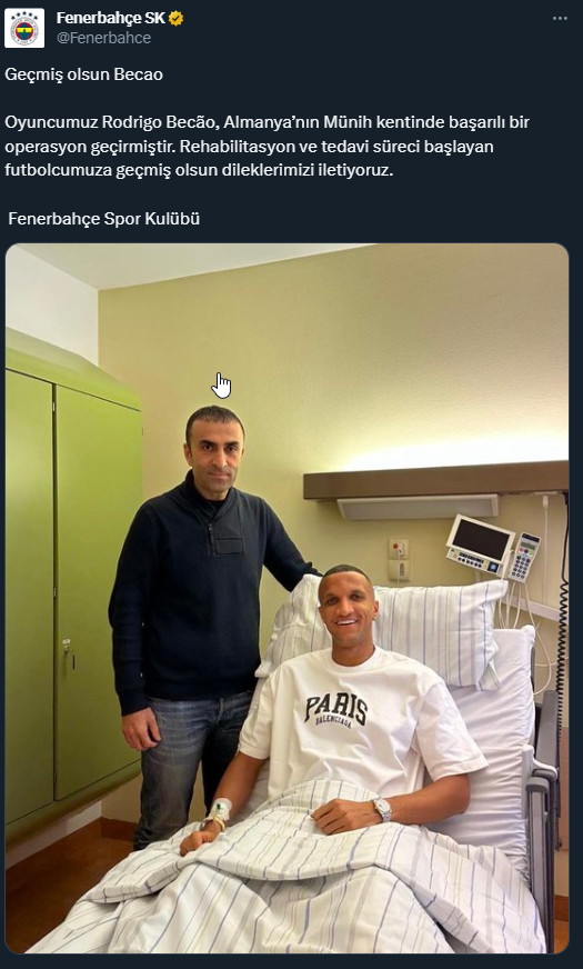 Fenerbahçe'nin yıldızı Rodrigo Becao bıçak altına yattı