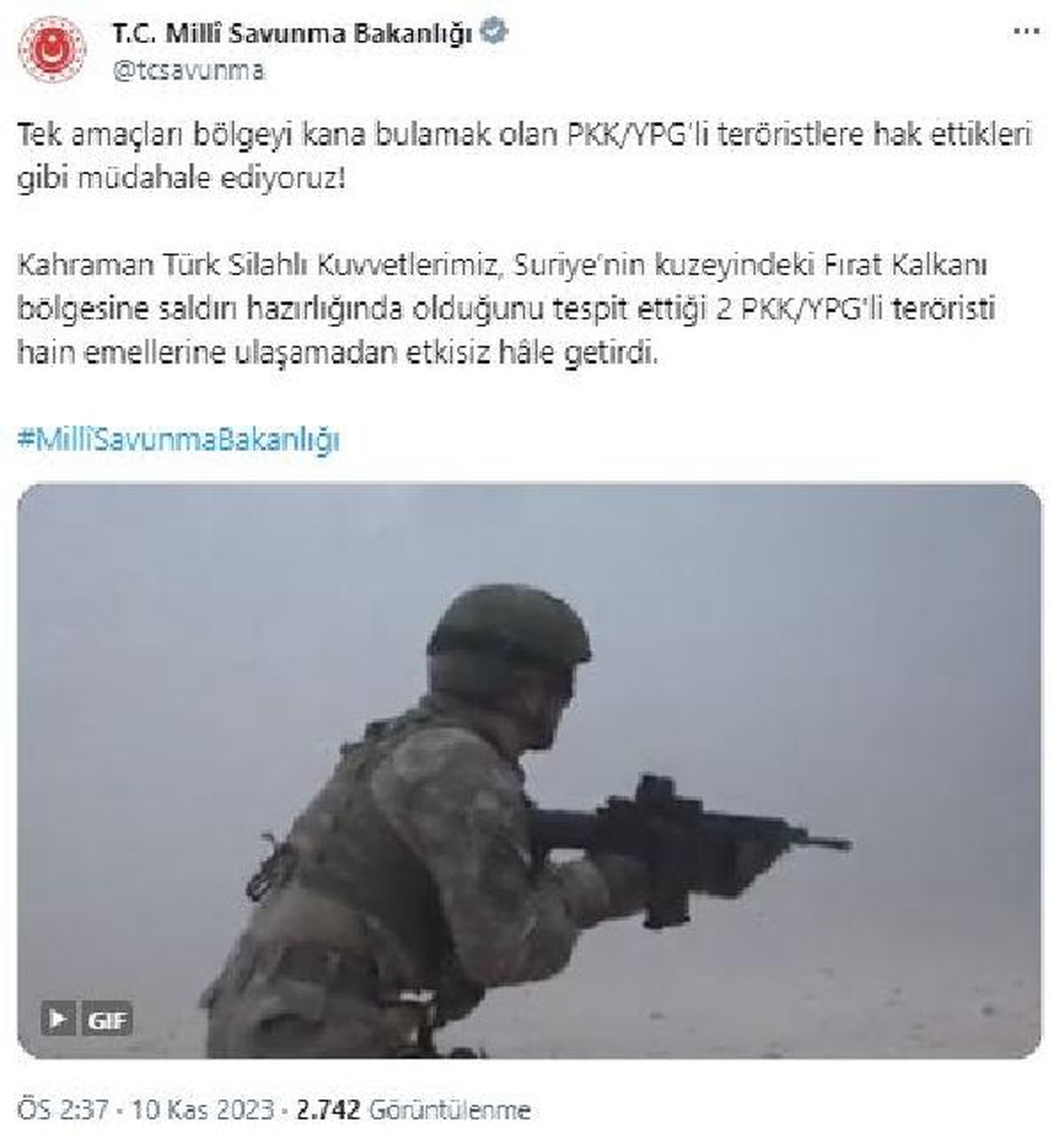 Suriye\'nin kuzeyinde 2 terörist etkisiz hale getirildi