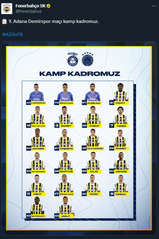 Fred yok! Fenerbahçe'nin Adana Demirspor maçı kafilesi belli oldu