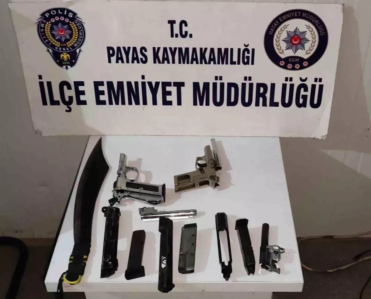 Hatay'ın Payas ilçesinde silah parçaları ve pala ele geçirildi