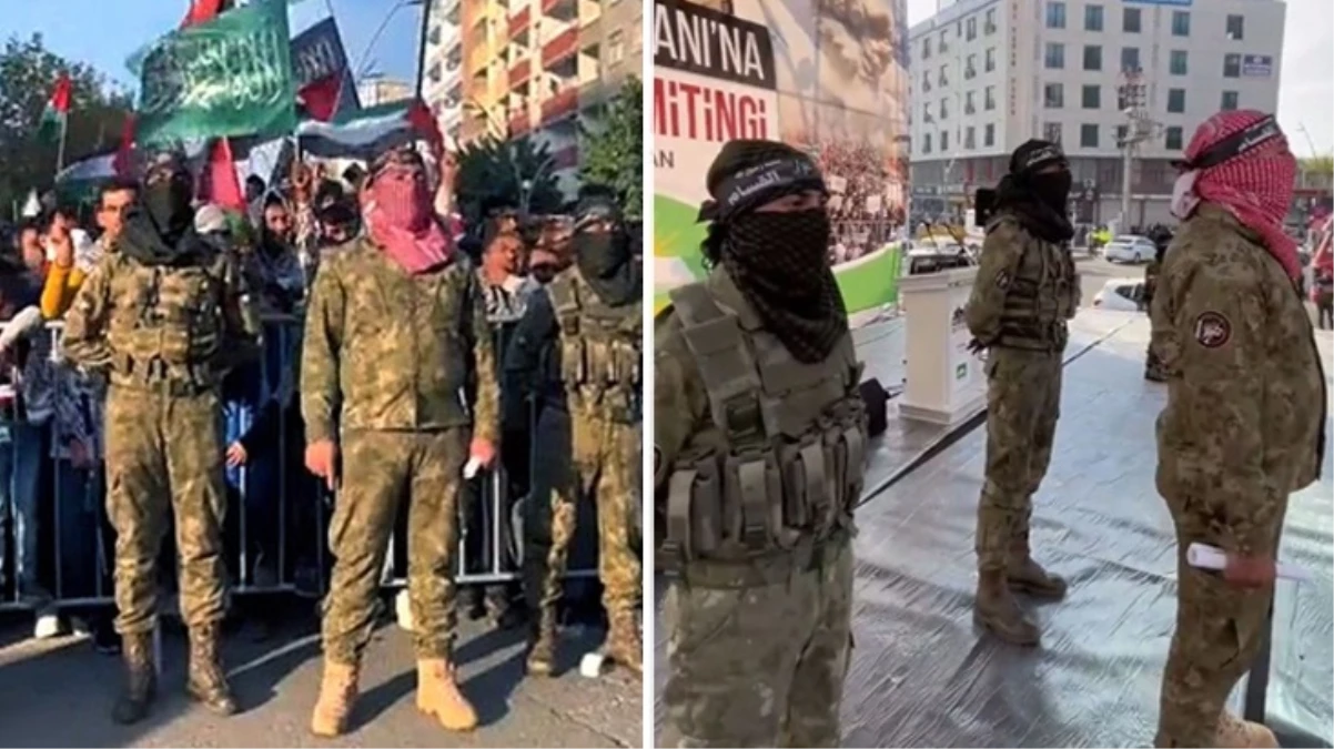 HÜDA-PAR mitinginde sahneye Hamas üniformalı kişiler çıktı 