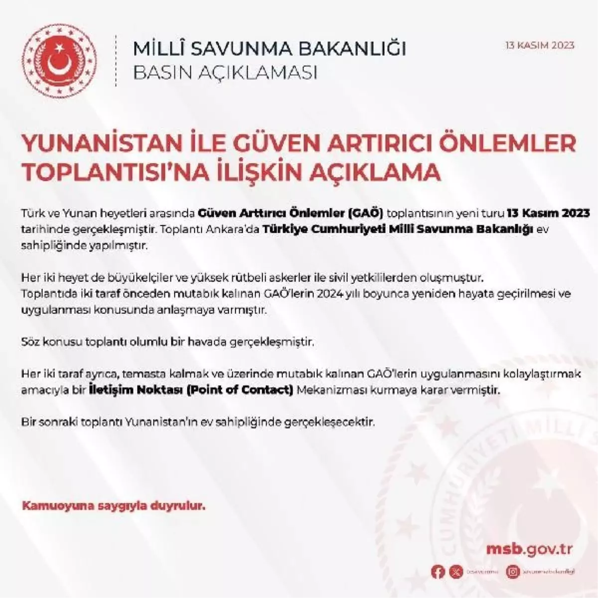 Türkiye ve Yunanistan, Güven Arttırıcı Önlemler konusunda anlaşmaya vardı