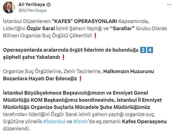 Liderliğini Özgür Saral'ın yaptığı Sarallar organize suç örgütü çökertildi, 24 şüpheli yakalandı