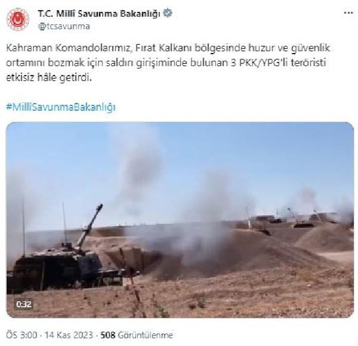 Fırat Kalkanı bölgesinde 3 PKK/YPG\'li terörist etkisiz hale getirildi