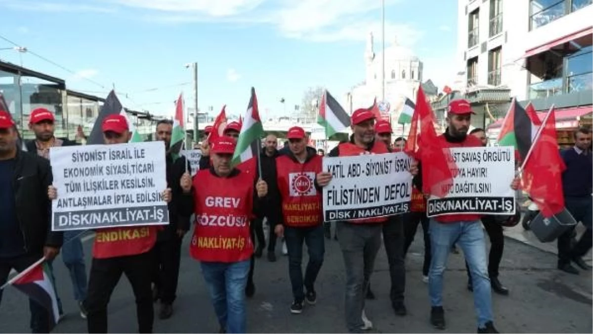 DİSK Nakliyat İş Üyeleri İsrail\'in Filistin\'e yönelik saldırılarını protesto etti