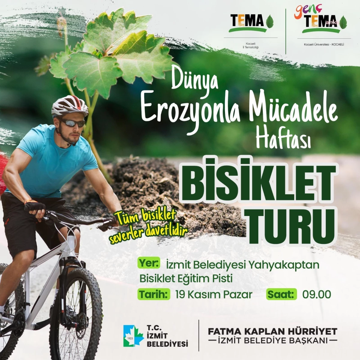 İzmit Belediyesi ve TEMA Vakfı iş birliğiyle Erozyonla Mücadele Haftası Bisiklet Turu düzenlenecek