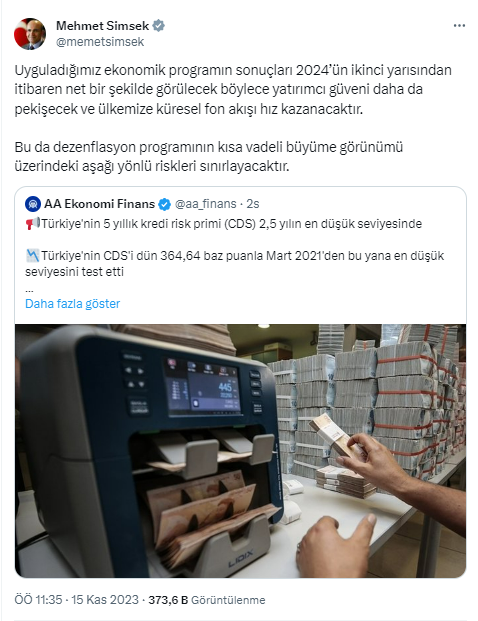 Türkiye'nin kredi risk primi 2,5 yılın en düşük seviyesine geriledi, Bakan Şimşek'ten yorum gecikmedi