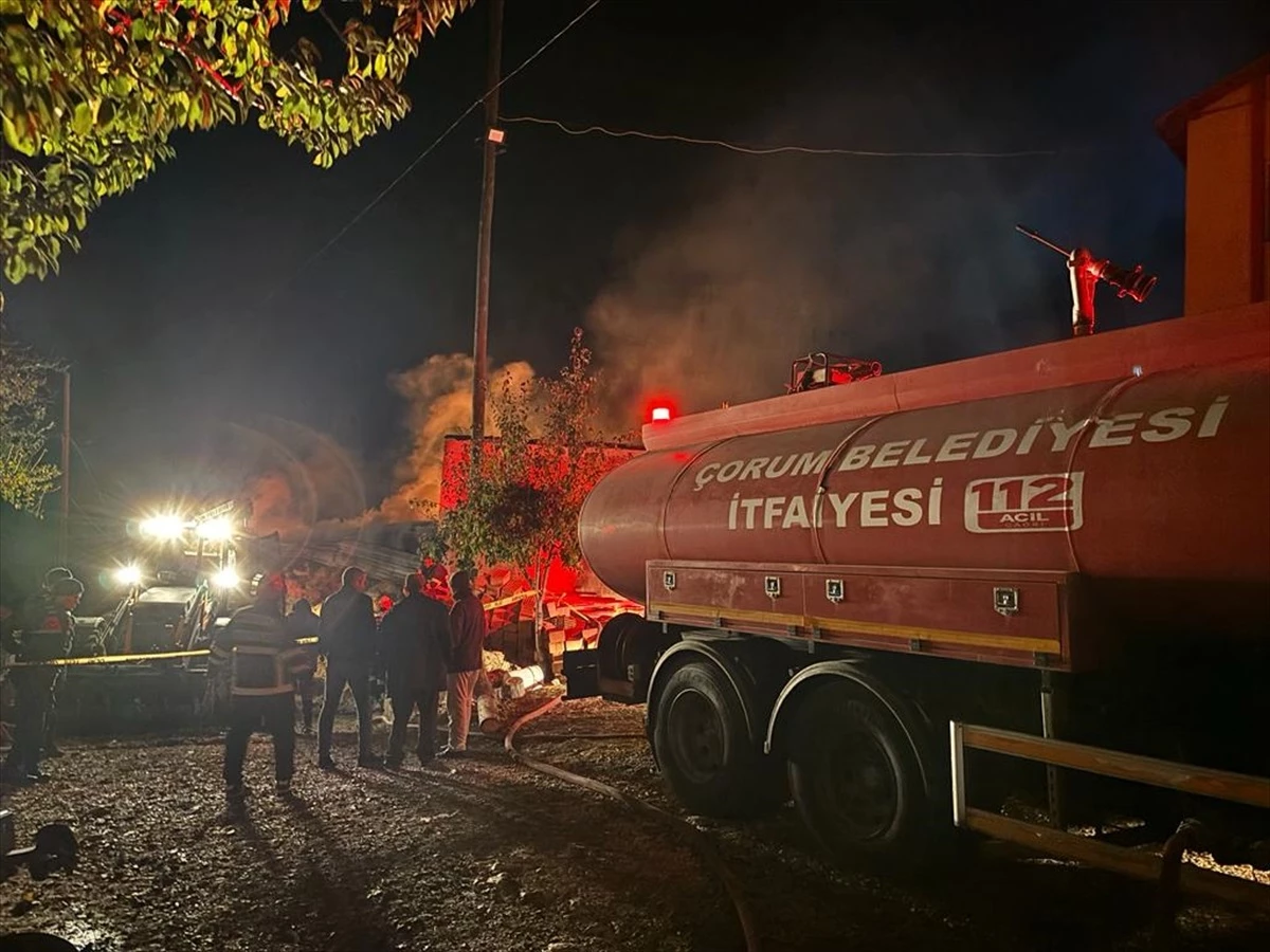 Çorum\'un Harmancık köyünde yangında traktörler ve tarım aletleri yandı