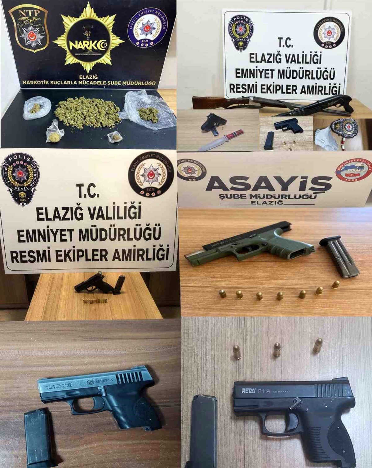 Elazığ\'da Huzur ve Güven Uygulamasında Ruhsatsız Silah ve Uyuşturucu Ele Geçirildi