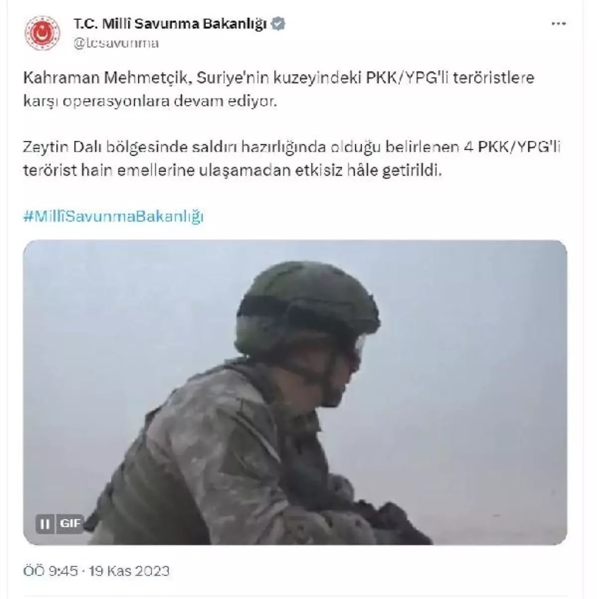 Zeytin Dalı bölgesinde 4 PKK/YPG\'li terörist etkisiz hale getirildi