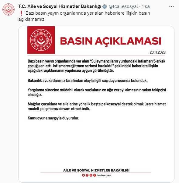 Bakanlık, istismar iddialarına ilişkin suç duyurusunda bulundu Bakanlık, istismar iddialarına ilişkin suç duyurusunda bulundu