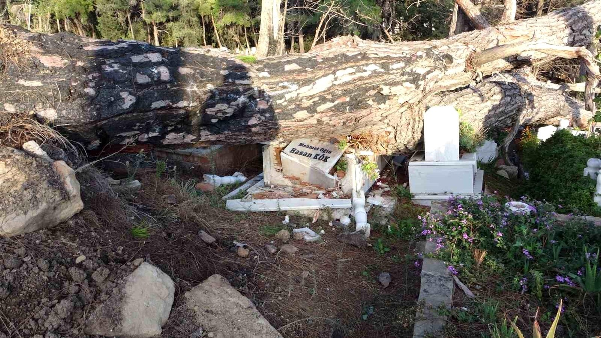 Manavgat\'ta şiddetli fırtına mezarları tahrip etti