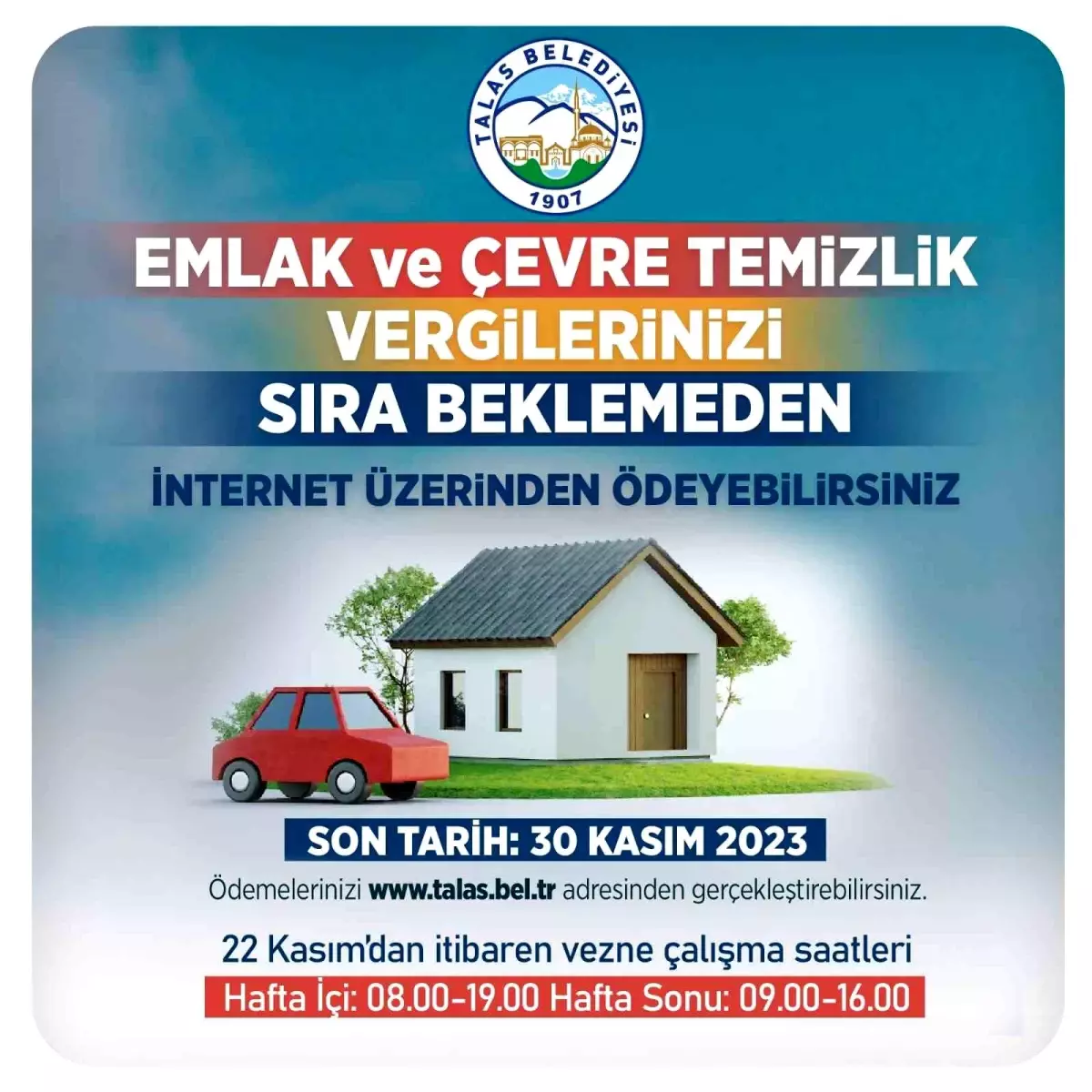 Talas Belediyesi\'nde Emlak ve Çevre Temizlik vergilerinin ödeme süresi uzatıldı