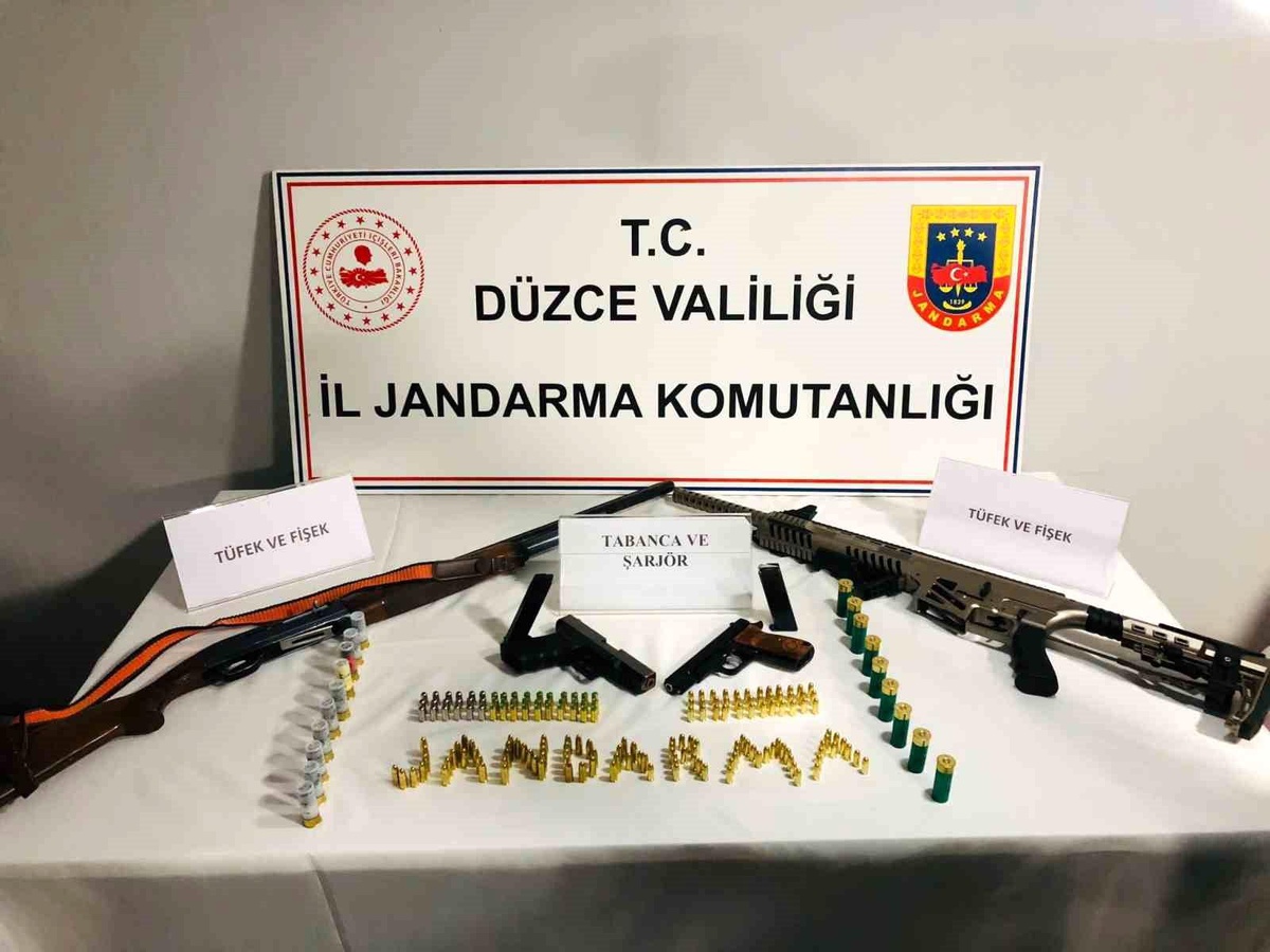 Düzce\'de yapılan aramada ruhsatsız silahlar ele geçirildi