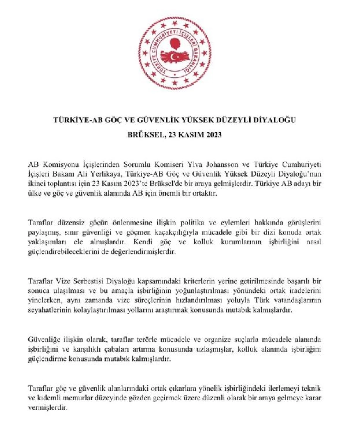 Türkiye ve AB, göç, terörle mücadele ve vize süreçlerinde işbirliğini güçlendirmeyi teyit etti