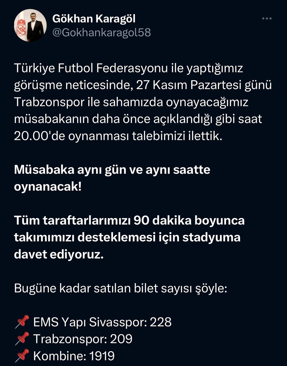 Sivasspor-Trabzonspor maçı aynı saatte