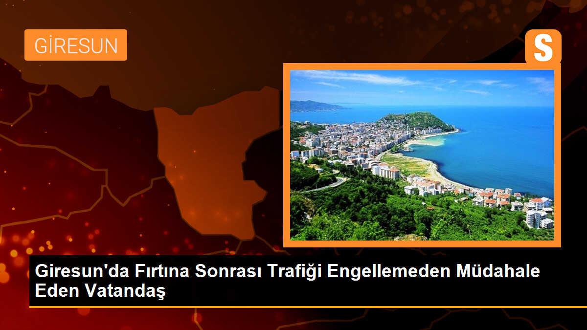 Giresun\'da Fırtına Sonrası Trafiği Engellemeden Müdahale Eden Vatandaş