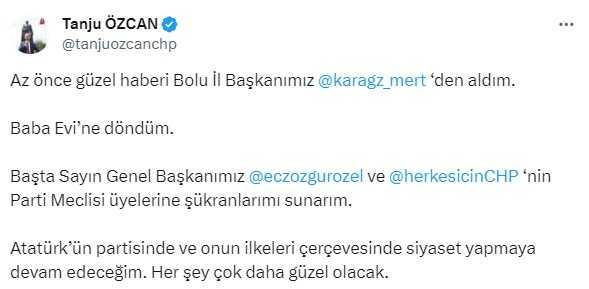 CHP'den ihraç edilen Bolu Belediye Başkanı Tanju Özcan CHP'ye geri döndü