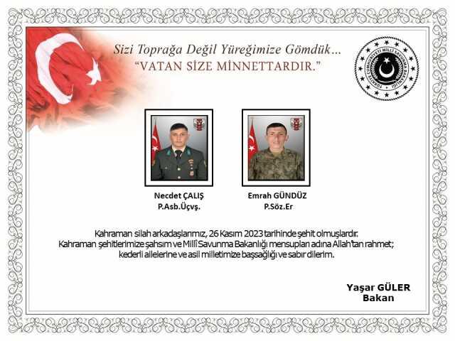 Pençe-Kilit operasyonu bölgesinde terör örgütü PKK'nın saldırısında 2 asker şehit oldu, 2 asker yaralandı Pençe-Kilit operasyonu bölgesinde terör örgütü PKK'nın saldırısında 2 asker şehit oldu, 2 asker yaralandı