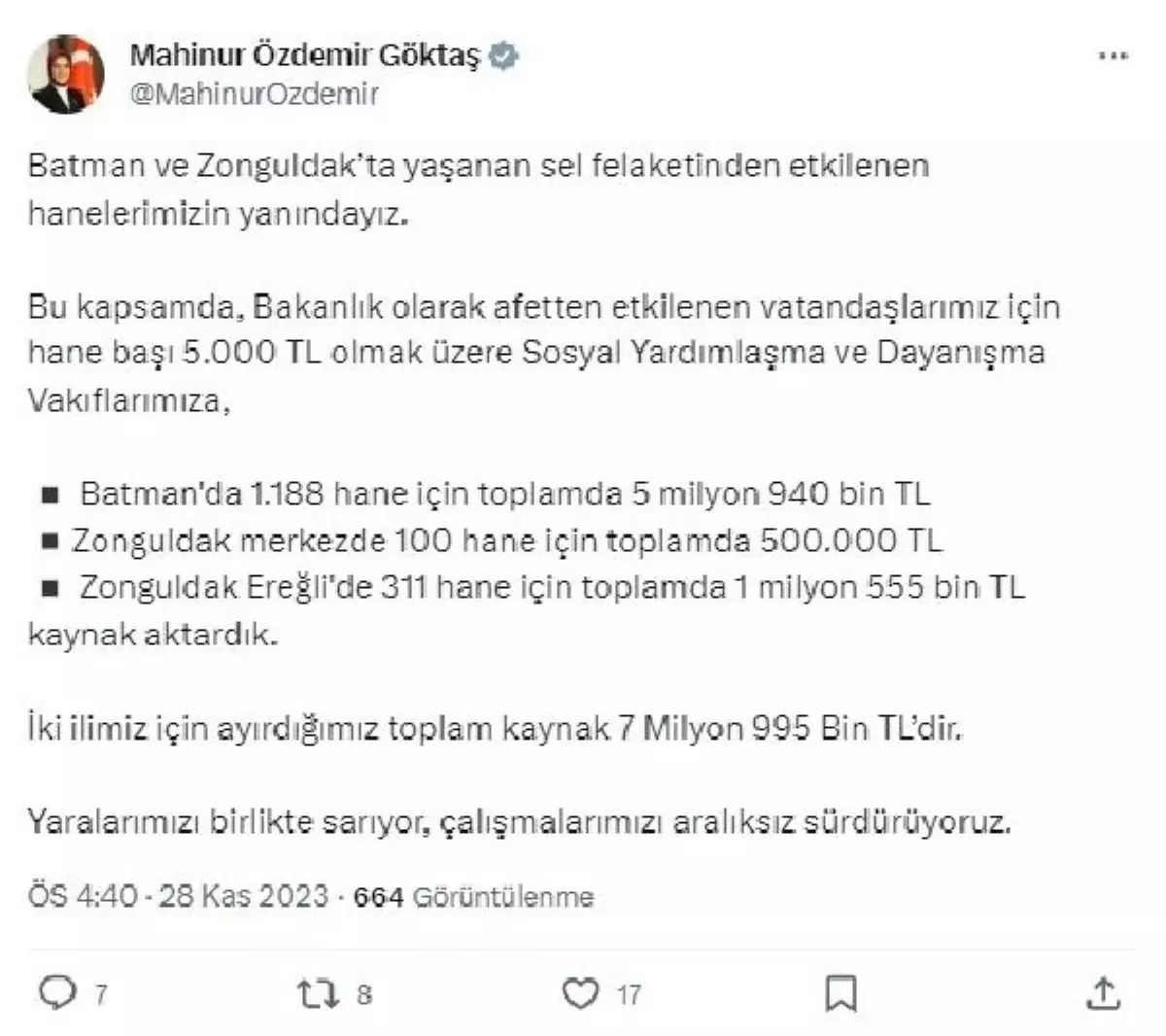 Batman ve Zonguldak\'ta selden etkilenen vatandaşlara 5 bin lira destek verilecek