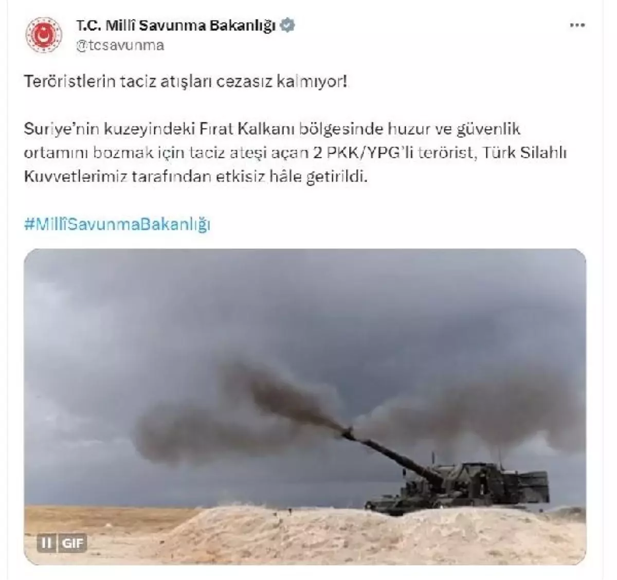 Fırat Kalkanı bölgesinde 2 PKK/YPG\'li terörist etkisiz hale getirildi