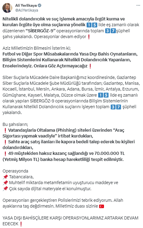 15 ilde düğmeye basıldı! 37 şüphelinin gözaltına alındığı operasyonda 70 milyon TL'lik hareketlilik tespit edildi