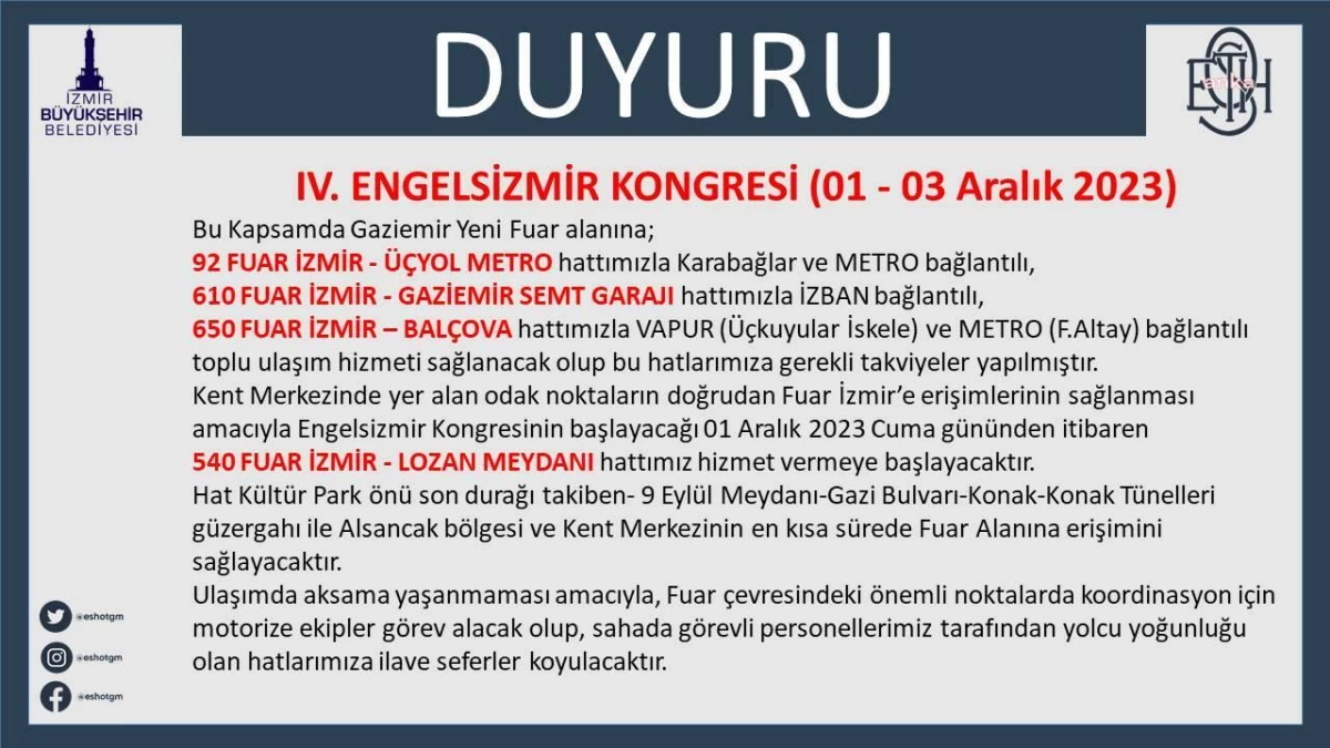 İzmir Büyükşehir Belediyesi, Engelsizmir 2023 Kongresi için ulaşım noktaları oluşturdu