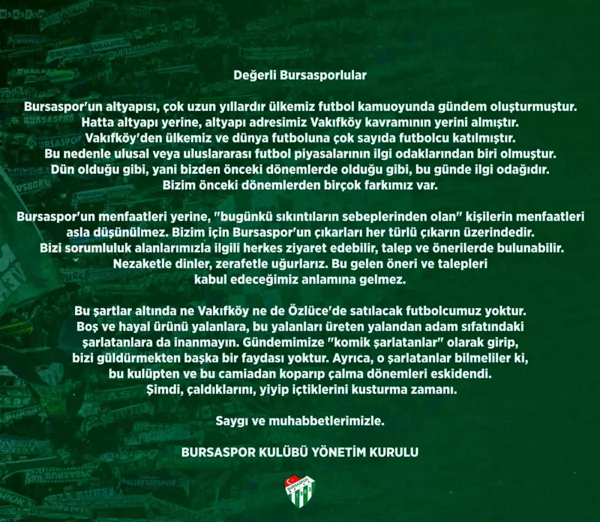 Bursaspor Kulübü: \'Şarlatanlara inanmayın, futbolcumuz satılık değil\'