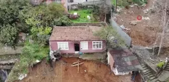 Eyüpsultan'da toprağın kaydığı iki alan dron ile görüntülendi