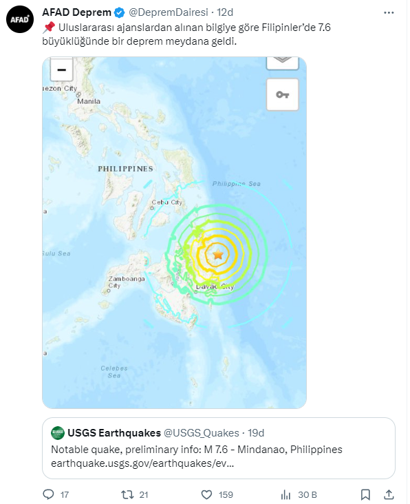 Filipinler'de 7,6 büyüklüğünde deprem meydana geldi