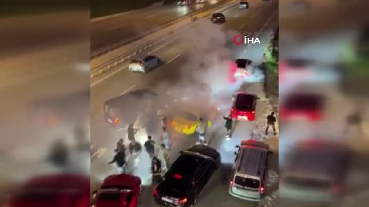 Yolu kapatıp lastik yakan düğün konvoyları kameralara yansıdı