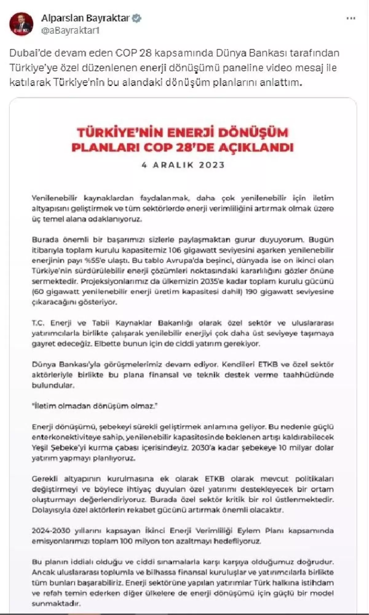 Türkiye\'nin yenilenebilir enerji payı yüzde 55\'e ulaştı