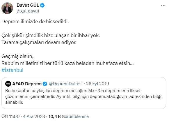 İstanbul'da da hissedilen depremle ilgili Vali Gül'den rahatlatan açıklama: Olumsuz bir durum yok