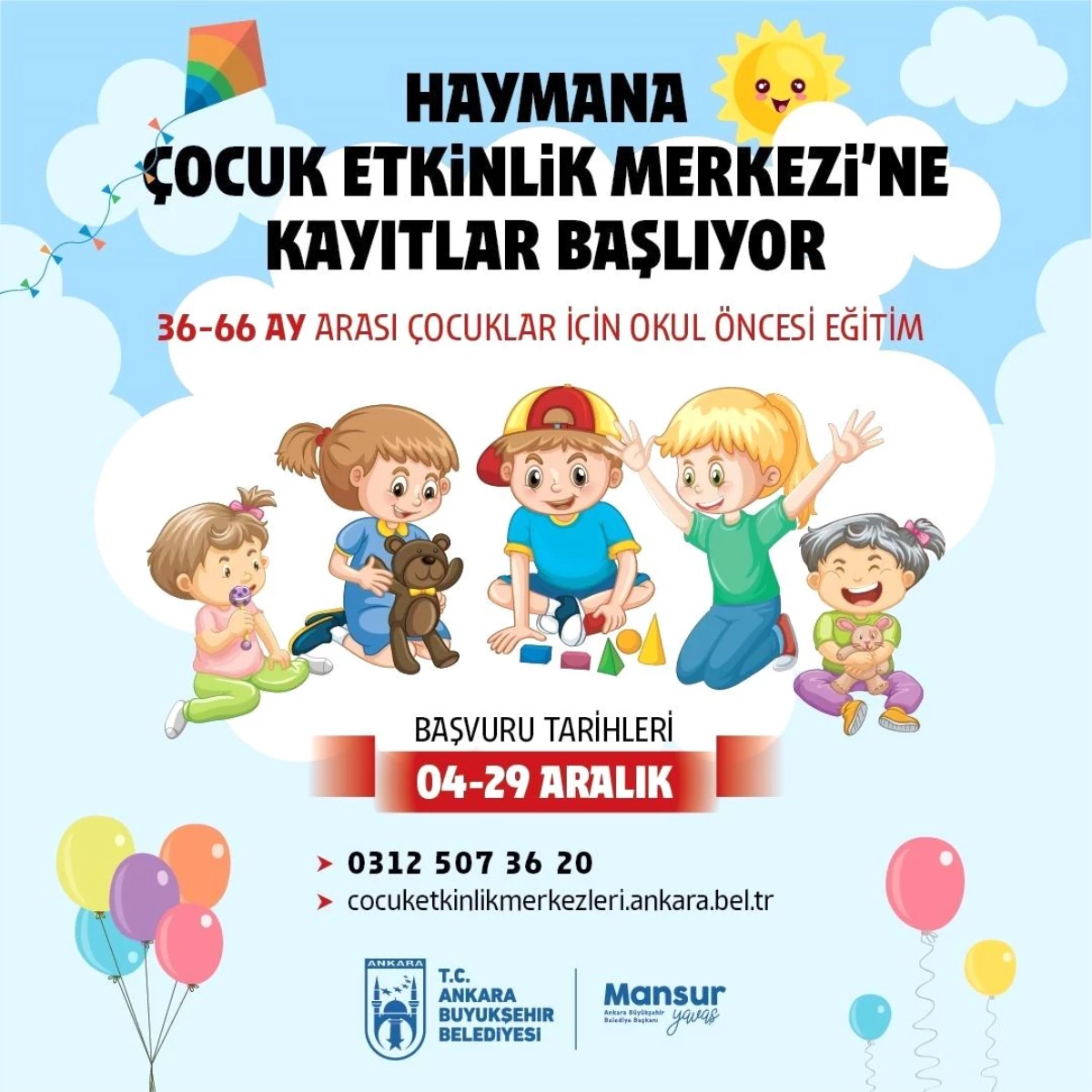 Ankara Büyükşehir Belediyesi Haymana Çocuk Etkinlik Merkezi için Kayıt Sürecini Başlattı