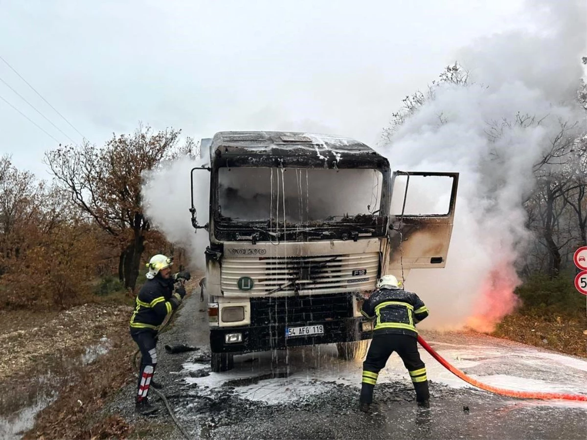 Kırklareli Vize\'de Kamyon Alev Aldı