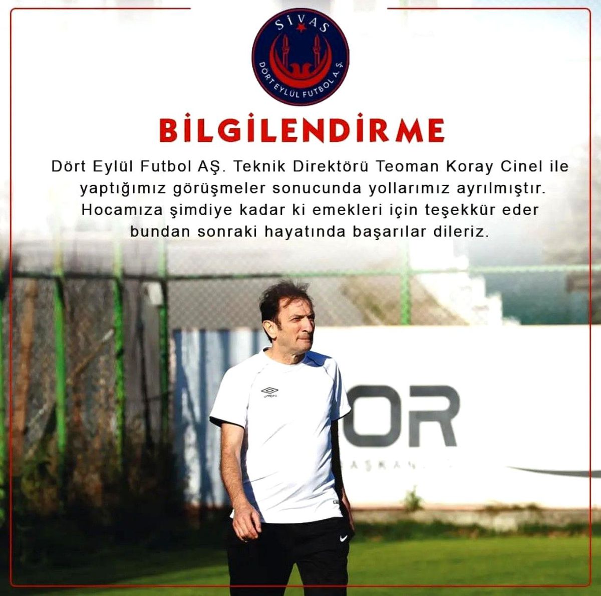 Sivas Dört Eylül Futbol\'da Teknik Direktör Değişikliği