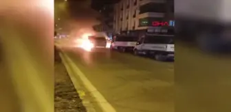 Aksaray'da minibüs motorundan alev aldı