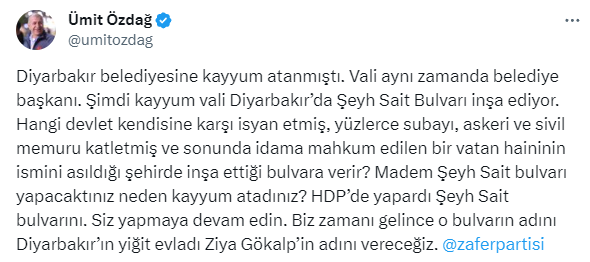 Diyarbakır'daki bulvara 'Şeyh Sait' isminin verilmesi ortalığı karıştırdı! İYİ Partili isimden Bakan Yerlikaya'ya çağrı