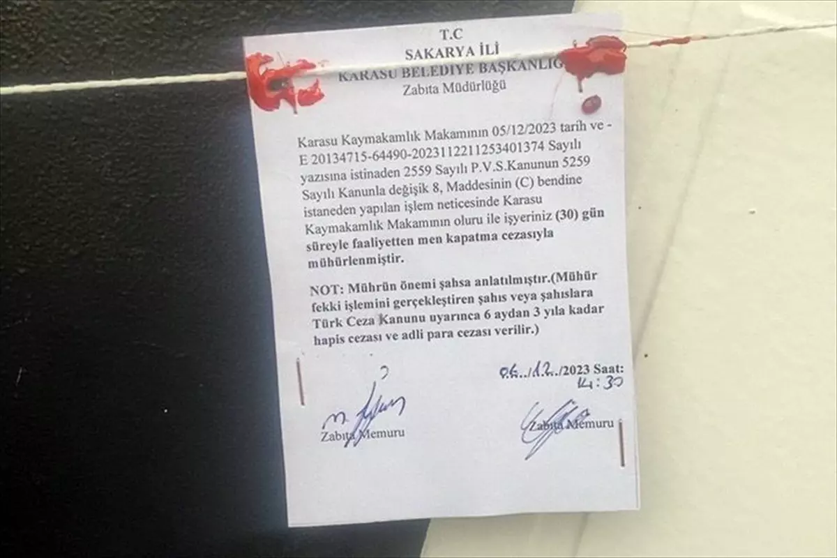 Sakarya\'da 8 gazino ve 1 restoran mühürlendi