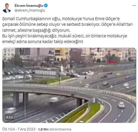 İstanbul'da motosikletli kuryenin ölümüne neden olan Somali cumhurbaşkanının oğlu hakkında yakalama kararı