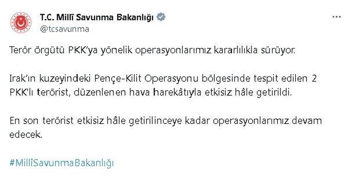 Pençe-Kilit Operasyonu\'nda 2 PKK\'lı terörist etkisiz hale getirildi