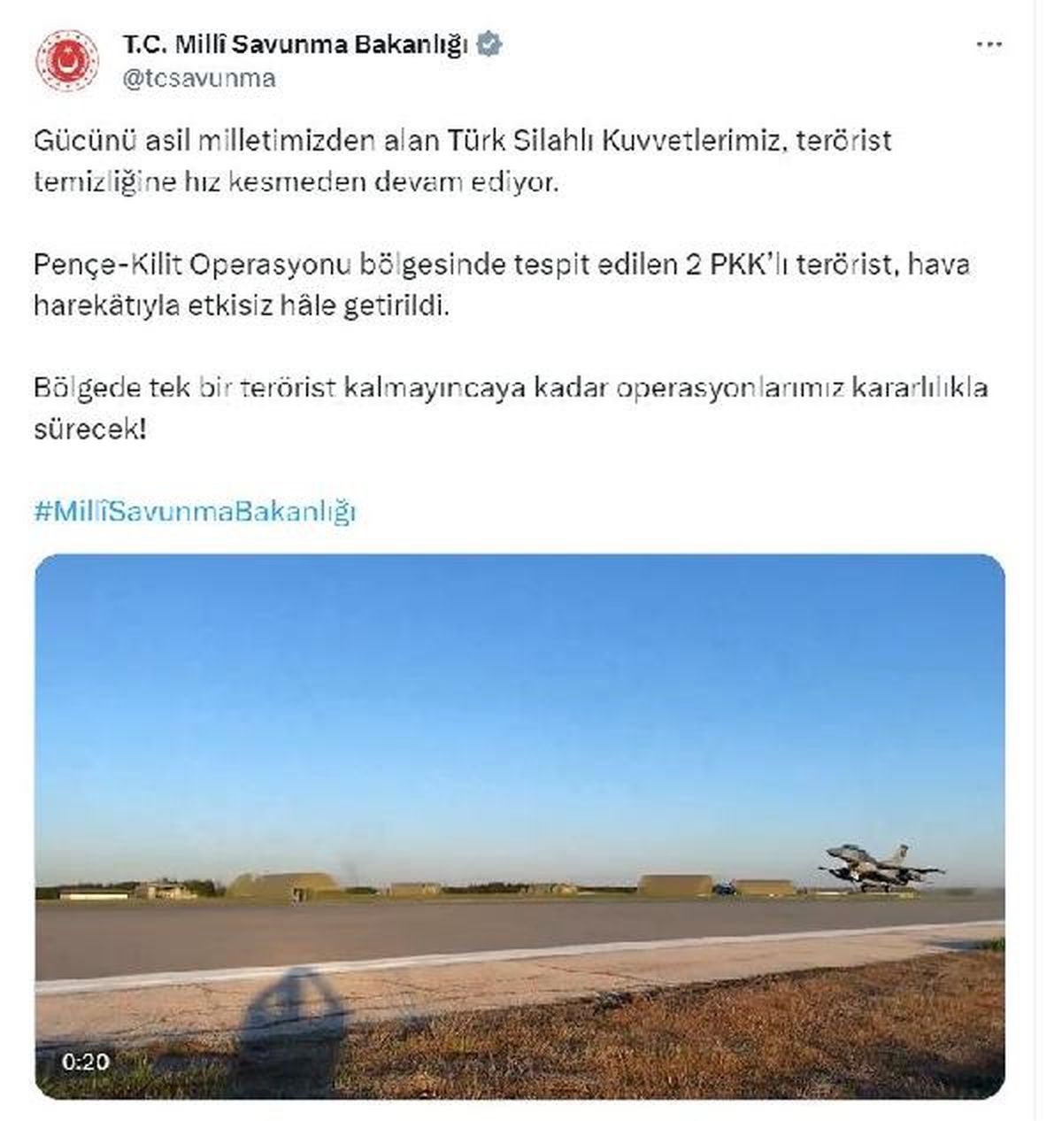Pençe-Kilit Operasyonu\'nda 2 PKK\'lı terörist etkisiz hale getirildi