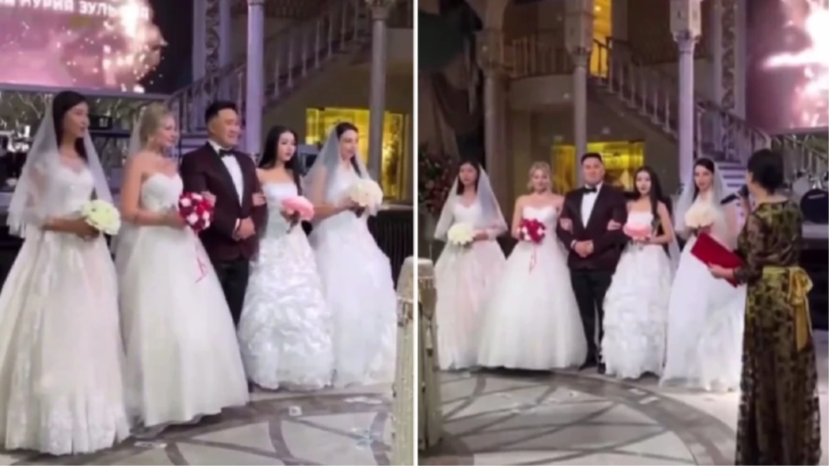 Türkmenistan\'da olay düğün! 4 kadınla aynı anda evlendi