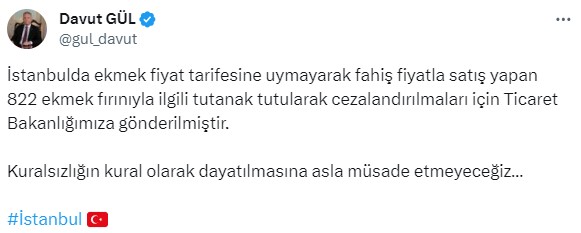 İstanbul'da fahiş fiyatla ekmek satan 822 fırına tutanak tutuldu