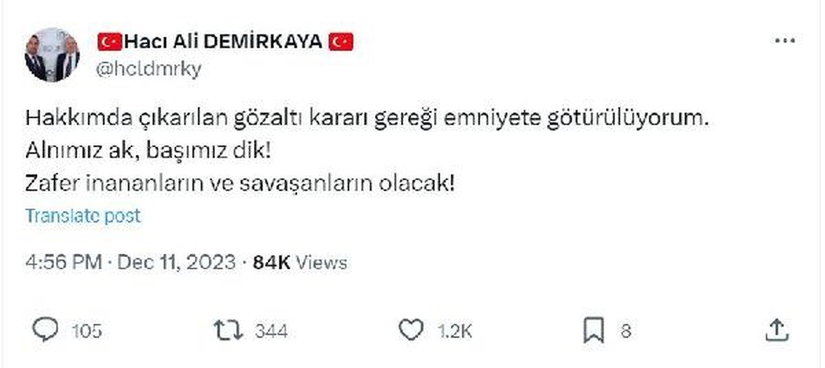 Zafer Partisi Kayseri İl Başkanı Gözaltına Alındı