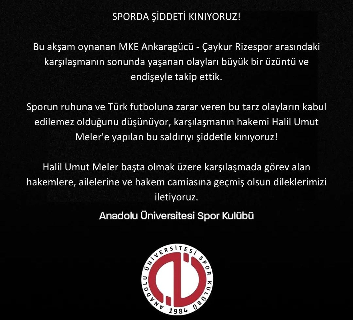 Boluspor, Hakem Meler\'e Yapılan Saldırıyı Kınadı