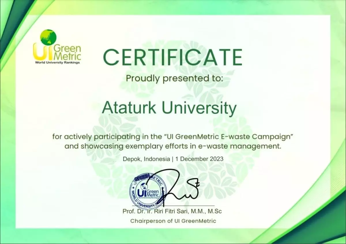 Atatürk Üniversitesi UI GreenMetric E-Atık Sıralamasında yer aldı